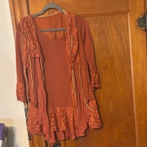 Pretty Angel Rust Lace Trim Blouse